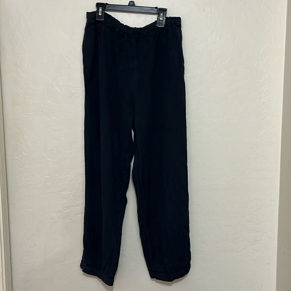 CP Shades Blue Distressed Linen Blend Pockets Casual Elastic Waist Pants